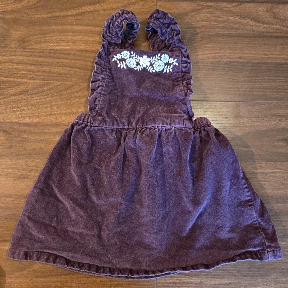 Matalan Girls Purple Corduroy Pinafore Dress and‎ Floral Top Set 2-3 Years